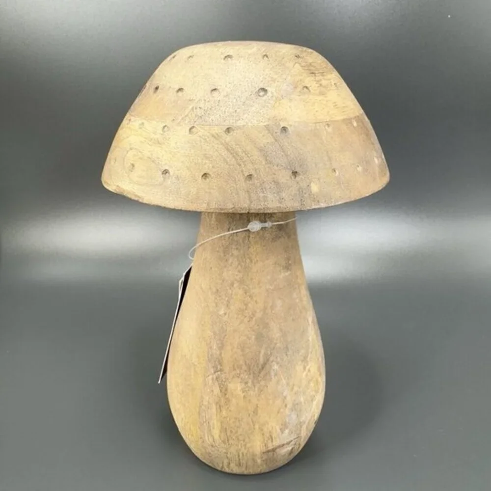 Place And Time Wooden Tall Mushroom Primitive Style‎ Wood Figurine With Labels